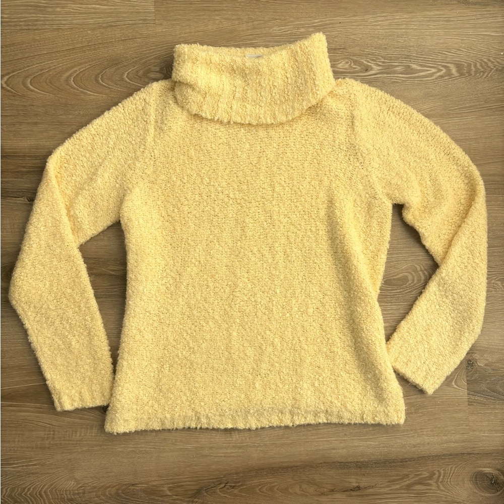 Vintage Y2K Butter Yellow Fuzzy Knit Turtleneck Cowl Sweater Oversized